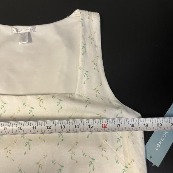 NWT London Times Shift Dress Size 10 Tropical Print Linen Pockets Sleeveless - Picture 7 of 11